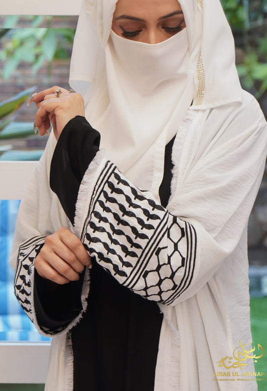 Falasteen – Palestine-Inspired Embroidered SleevesStyle: Open Coat Abaya (with inner recommended)