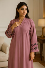 Dusty Mauve Abaya with Sleeve Cutwork – Cey Fabric
