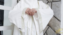 Zayna – White Abaya with Golden DMC Embroidery