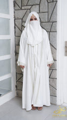 Zayna – White Abaya with Golden DMC Embroidery
