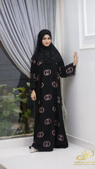 Luxury Black Abaya – Gucci-Inspired Elegance with DMC Peach Nug Embroidery
