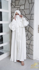 Zayna – White Abaya with Golden DMC Embroidery