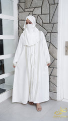 Zayna – White Abaya with Golden DMC Embroidery