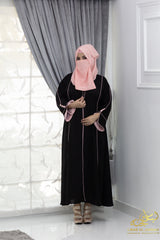 Designer Black Abaya – Korean Nida with Subtle Pink Accents*