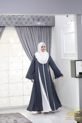 Reeva – Grey & White Contrast Panel Abaya