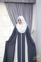 Reeva – Grey & White Contrast Panel Abaya
