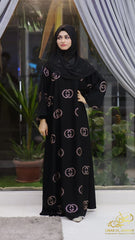 Luxury Black Abaya – Gucci-Inspired Elegance with DMC Peach Nug Embroidery
