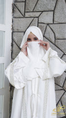 Zayna – White Abaya with Golden DMC Embroidery