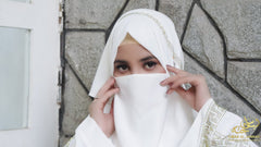 Zayna – White Abaya with Golden DMC Embroidery