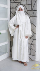 Zayna – White Abaya with Golden DMC Embroidery