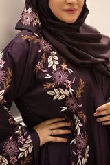 Floral Embroidered Abaya – Purple Elegance | Chinese Nida Fabric with Dupatta*
