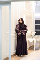 Floral Embroidered Abaya – Purple Elegance | Chinese Nida Fabric with Dupatta*