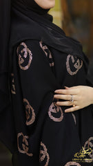 Luxury Black Abaya – Gucci-Inspired Elegance with DMC Peach Nug Embroidery