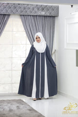 Reeva – Grey & White Contrast Panel Abaya