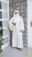 Zayna – White Abaya with Golden DMC Embroidery
