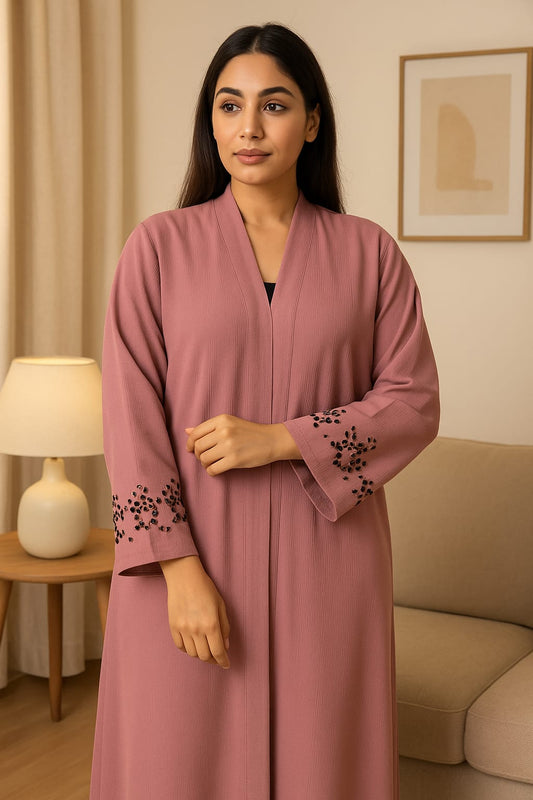 Dusty Mauve Abaya with Sleeve Cutwork – Cey Fabric