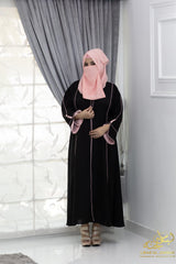 Designer Black Abaya – Korean Nida with Subtle Pink Accents*