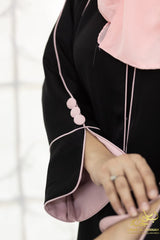 Designer Black Abaya – Korean Nida with Subtle Pink Accents*