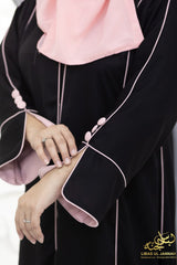 Designer Black Abaya – Korean Nida with Subtle Pink Accents*