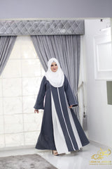 Reeva – Grey & White Contrast Panel Abaya