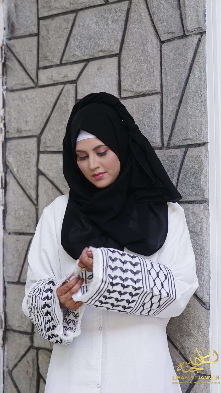 White Crushed CY Abaya Upper – Heritage Embroidery with Modern Grace