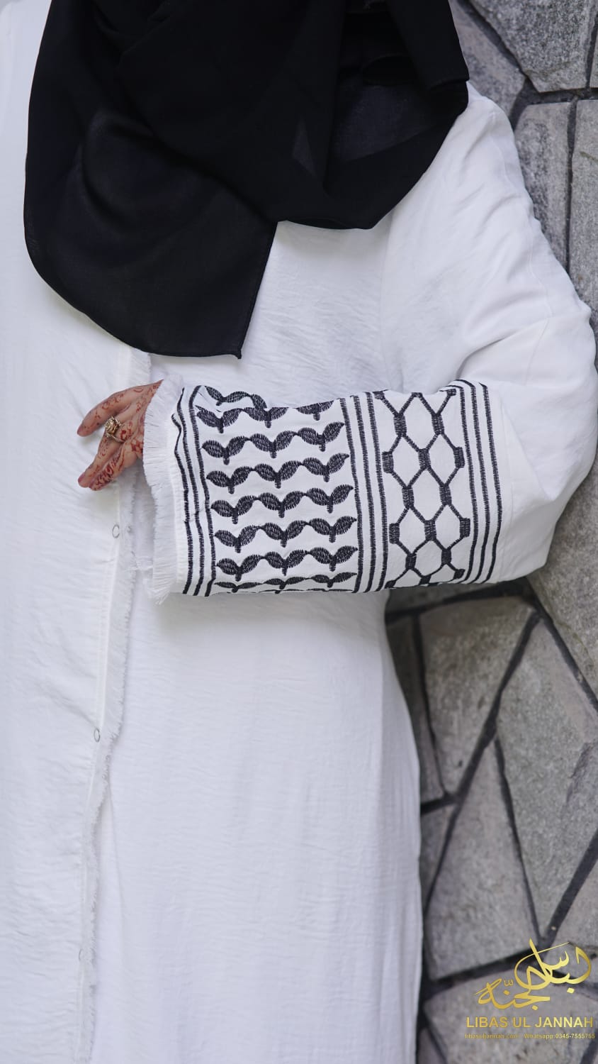 White Crushed CY Abaya Upper – Heritage Embroidery with Modern Grace