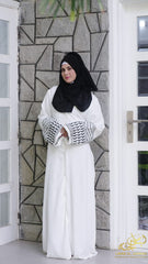White Crushed CY Abaya Upper – Heritage Embroidery with Modern Grace