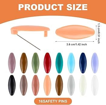 PIN Plastic Plain Scarf Pin Set – 12 Pieces, 6 Colors