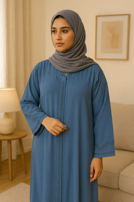 ﻿Blue Cey Fabric Abaya – Elegant and Minimal
