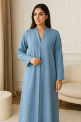﻿Minimalist Pleated Blue Abaya – Nida Crinkle Fabric
